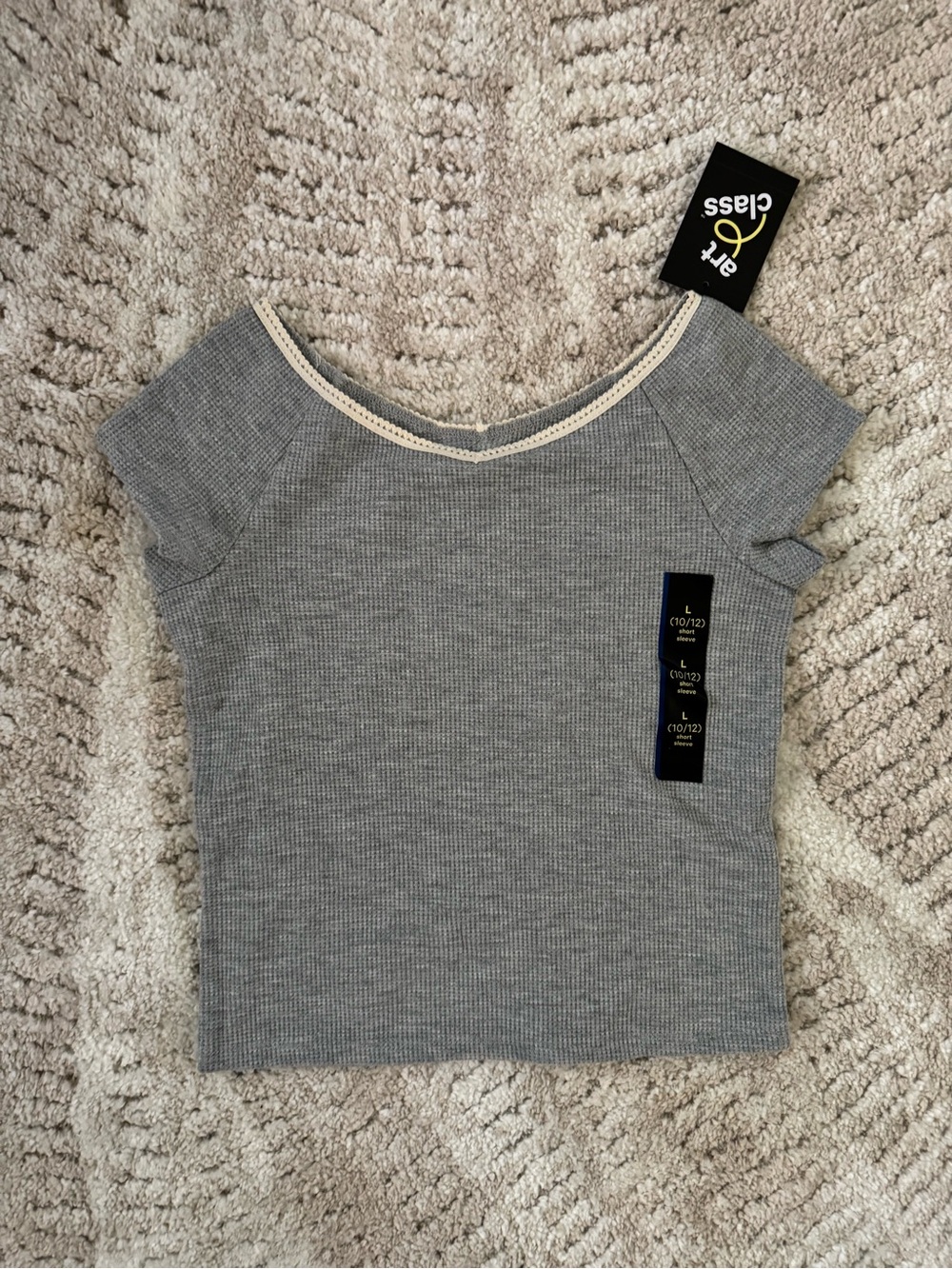 Art Class girls L (10/12) gray tee w/ lace style neckline